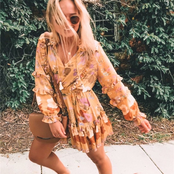 Bohemian Pink Floral Print Ruffle Sleeve Mini Dress - Picture 5 of 12